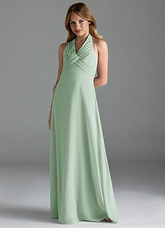 Azazie Tessie Junior Agave A-Line Pleated Chiffon Dress image1