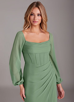 Azazie Charissa Brautjungfernkleider Etui Langarm Chiffon Kleid Matcha image7