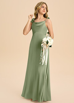 Azazie Gumdrop Junior Pistachio Empire Pleated Stretch Satin Dress image4