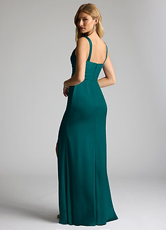 Azazie Elida Bridesmaid Dresses Pine Sheath Pleated Stretch Satin Dress image2