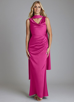 Azazie Tallie Bridesmaid Dresses Fuchsia Mermaid Pleated Stretch Satin Dress image5