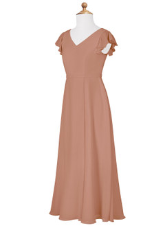 Azazie Claudine Junior Champagne Rose A-Line Pleated Chiffon Dress image7