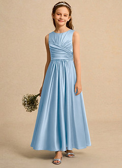 Azazie Ducky Girls Formal Flower Girl Dresses Powder Blue A-Line Pleated Stretch Satin Dress image4