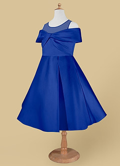 Azazie Shirin Robe Demoiselle D'honneur Fillette Robe Trapèze en Mat Satiné Épaule décolletée Bleu Roi image7