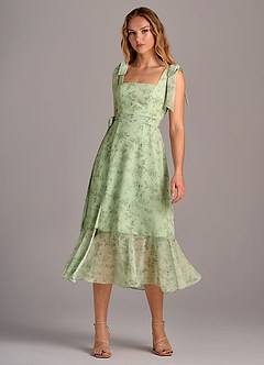 Azazie Deb Bridesmaid Dresses Green Fern Floral A-Line with Pockets Chiffon Convertible Dress image4