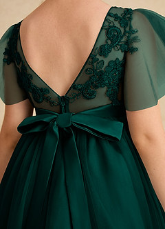 Azazie Queenie Robe Demoiselle D'honneur Fillette Robe Trapèze en Dentelle Vert Pin image6