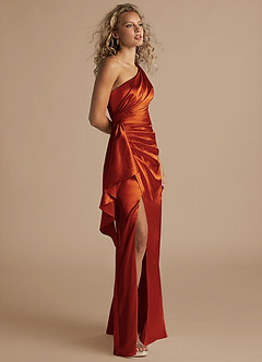 Azazie Maive Bridesmaid Dresses Paprika Sheath Ruched Metallic Satin Dress image4
