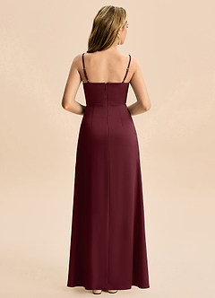Azazie Abby Junior Cabernet Sheath Pleated Stretch Satin Dress image2