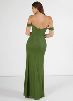 Azazie Kit Final Sale Olive Mermaid Off the Shoulder Mesh Dress image2