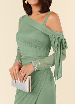 Azazie Marna Abiti per la Madre della Sposa Abito Tubino in Maglia Monospalla Matcha image4