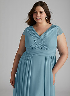 Azazie Organa Bridesmaid Dresses Moody Blue A-Line Pleated Chiffon Dress image11