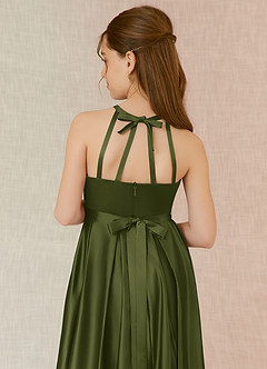 Azazie Arianthe Junior Olive A-Line with Pockets Stretch Satin Dress image7