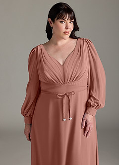 Azazie Sage Slutförsäljning Klänning av A-Line i Chiffong Långärmad Cederros image10