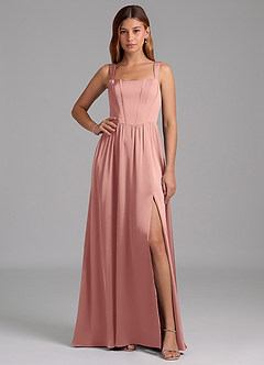Azazie Rosaline Bridesmaid Dresses Rosette A-Line Side Slit Stretch Satin Dress image1