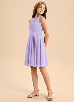 Azazie Charlize Junior A-Line Plisseret Chiffon Mini Junior brudepige Kjole image4