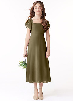 Azazie Bondi Junior Willow Green A-Line Ruched Chiffon Dress image2