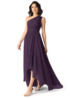 Azazie Mathilda Bridesmaid Dresses Plum A-Line One Shoulder Chiffon Dress image3