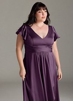 Azazie Omari Robes de demoiselle d'honneur Robe Trapèze en Satin extensible Prune image12