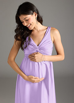 Azazie Yetta Brautjungfernkleider für Schwangere A-Linie Plissee Stretch-Satin Bodenlänge Kleid image2