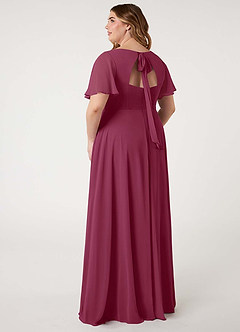 Azazie Kimber Bridesmaid Dresses Mulberry A-Line Flounce Sleeve Chiffon Dress image12