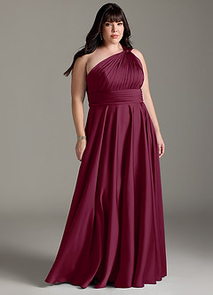 Azazie Charlize Bridesmaid Dresses Mulberry A-Line One Shoulder Stretch Satin Dress image9
