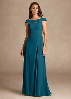 Azazie Ewa Mother of the Bride Dresses Ink Blue A-Line Off the Shoulder Mesh Dress image5