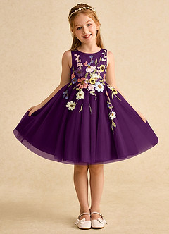 Azazie Prima vestidos de niña de las flores Vestido de Uva de Tul de Corte En A con Lazo image1