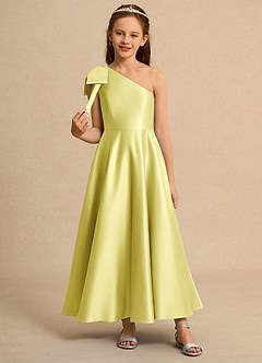 Azazie Guppy Girls Formal Flower Girl Dresses Lemon Sorbet A-Line One Shoulder Matte Satin Dress image3