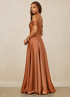 Christian Siriano Bridal for Azazie 1002 Robes de demoiselle d'honneur Robe Trapèze Convertible en Satin extensible Épaule décolletée Cuivre image3