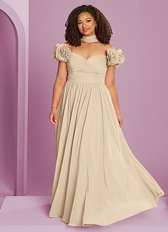 Barbie ♥ Azazie Jurken voor bruidsmeisjes Converteerbaar Jurk van Chiffon met A-Lijn Off the Shoulder Champagne image6