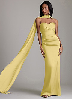 Azazie Sonora Vestidos de damas de honor Vestido de Canario de Satén Elástico de Corte Recto con Sin tirantes image8