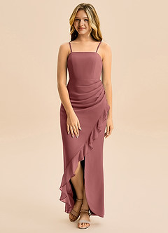 Azazie Buzzy Junior Jurk van Chiffon met Kolom Geplooid Amethist image4