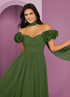 Barbie ♥ Azazie Bridesmaid Dresses Olive A-Line Off the Shoulder Chiffon Convertible Dress image16