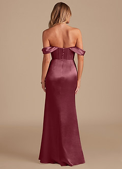 Azazie Asha Jurken voor bruidsmeisjes Jurk van Metaalachtig Satijn met Kolom Off the Shoulder Woestijnroos image7