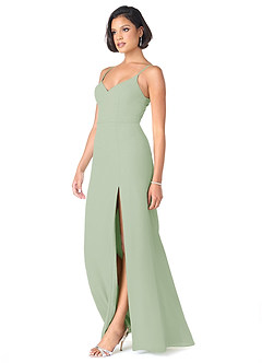 Azazie Blink Final Sale Dusty Sage Sheath V-Neck Chiffon Dress image3