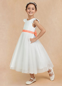 Azazie Hemi Flower Girl Dresses Ivory Sunset A-Line Bow Tulle Dress image4
