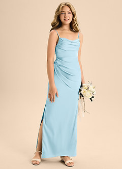 Azazie Mai Junior Sky Blue A-Line Sweetheart Neckline Stretch Satin Dress image3