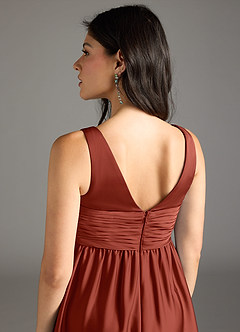 Azazie Yetta Maternity Bridesmaid Dresses A-Line Pleated Stretch Satin Floor-Length Dress image5