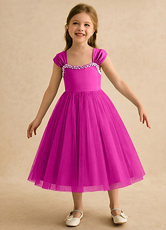 Azazie Yosemite Blumenmädchenkleider Ballkleid Herzausschnitt Tüll Kleid Fuchsia image4