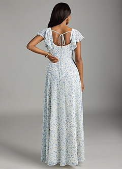 Azazie Bondi Bridesmaid Dresses Blue And White Ditsy Floral A-Line Ruffled Chiffon Dress image3