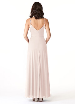 Azazie Evalin Bridesmaid Dresses Rose Petal A-Line V-Neck Pleated Mesh Dress image2