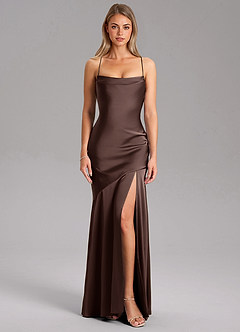 Azazie Grata Bridesmaid Dresses Ganache Mermaid Side Slit Stretch Satin Dress image3