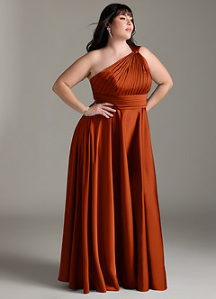 Azazie Charlize Jurken voor bruidsmeisjes Jurk van Stretch Satijn met A-lijn One-shoulder Paprika image12