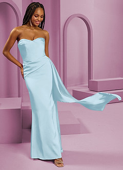 Barbie ♥ Azazie Vestidos de damas de honor Vestido de Azul Cielo de Satén Elástico de Corte Recto Convertible con Sin tirantes image5