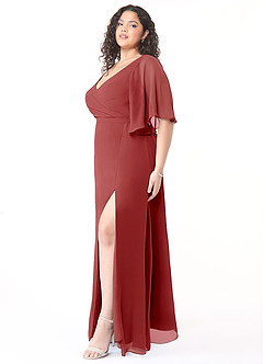 Azazie Cierra Brautjungfernkleider A-Linie V-Hals Chiffon Kleid Rost image11