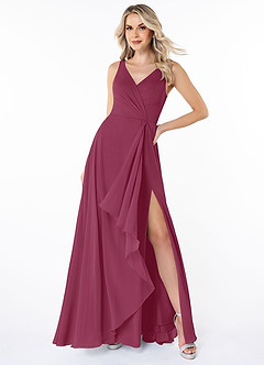 Azazie Calvi Bridesmaid Dresses Mulberry A-Line Ruched Chiffon Dress image4