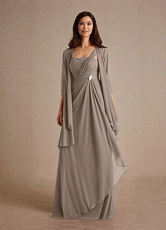 Azazie Clinton Mother of the Bride Dresses Taupe A-Line Pleated Mesh Dress image5