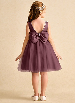 Azazie Jani Blumenmädchenkleider A-Linie Schleifen Tüll Kleid Sangria image1