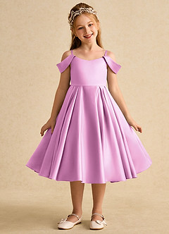 Azazie Favia Flower Girl Dresses Candy Pink A-Line Off the Shoulder Matte Satin Dress image2