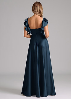 Azazie Leilani Vestidos de damas de honor Vestido Azul Marino Oscuro de Satén Elástico de Línea A con Drapeado image2